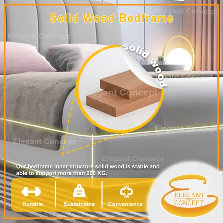 EC (Alvis) Bedframe Divan / Katil - Full Solid Wood Structure (Water Repellent Fabric) Single / S.Single / Queen / King