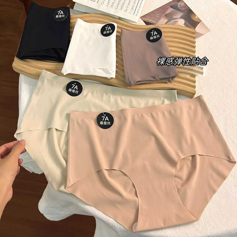 5 in Set Plus Size Summer 7A Mulberry Silk Women Panties & Knickers No Trace 5 Pieces Cozy Mid Waist Breathable Classic Briefs & Underwear