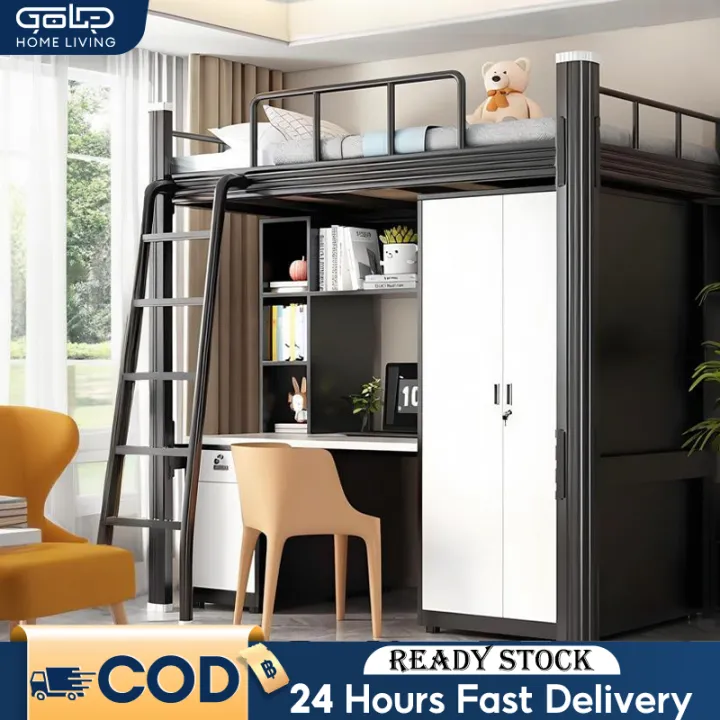 GOLD Bunk Bed Frame Double Layered Overweight Bed Loft Bed Elevated Bunk Bed Bear 500kg Bunk Bed Space Saving Metal Bed Frame Single frame上下铺