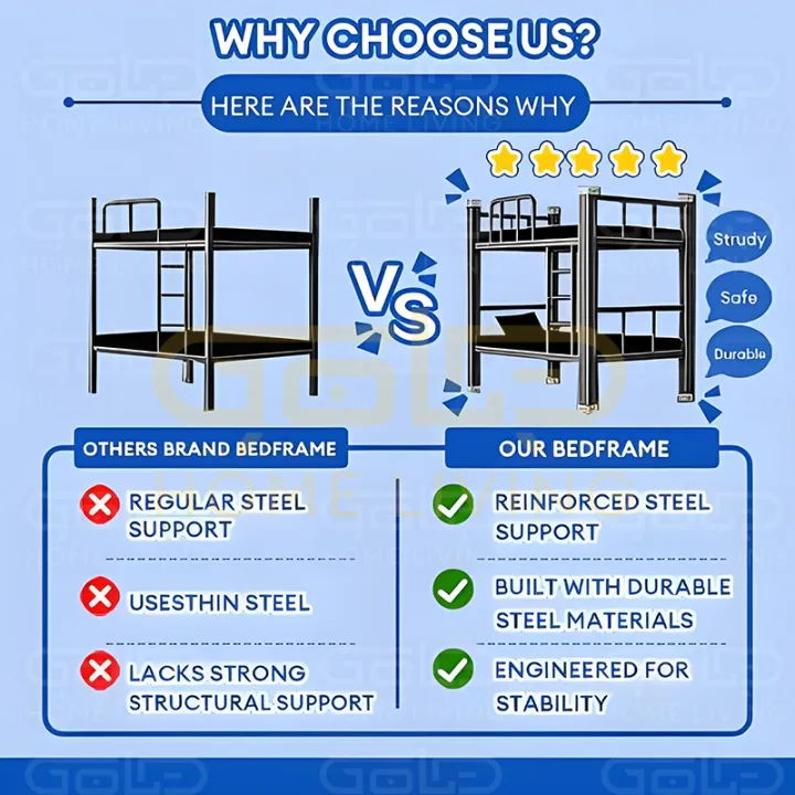 GOLD Bunk Bed Frame Double Layered Overweight Bed Loft Bed Elevated Bunk Bed Bear 500kg Bunk Bed Space Saving Metal Bed Frame Single frame上下铺