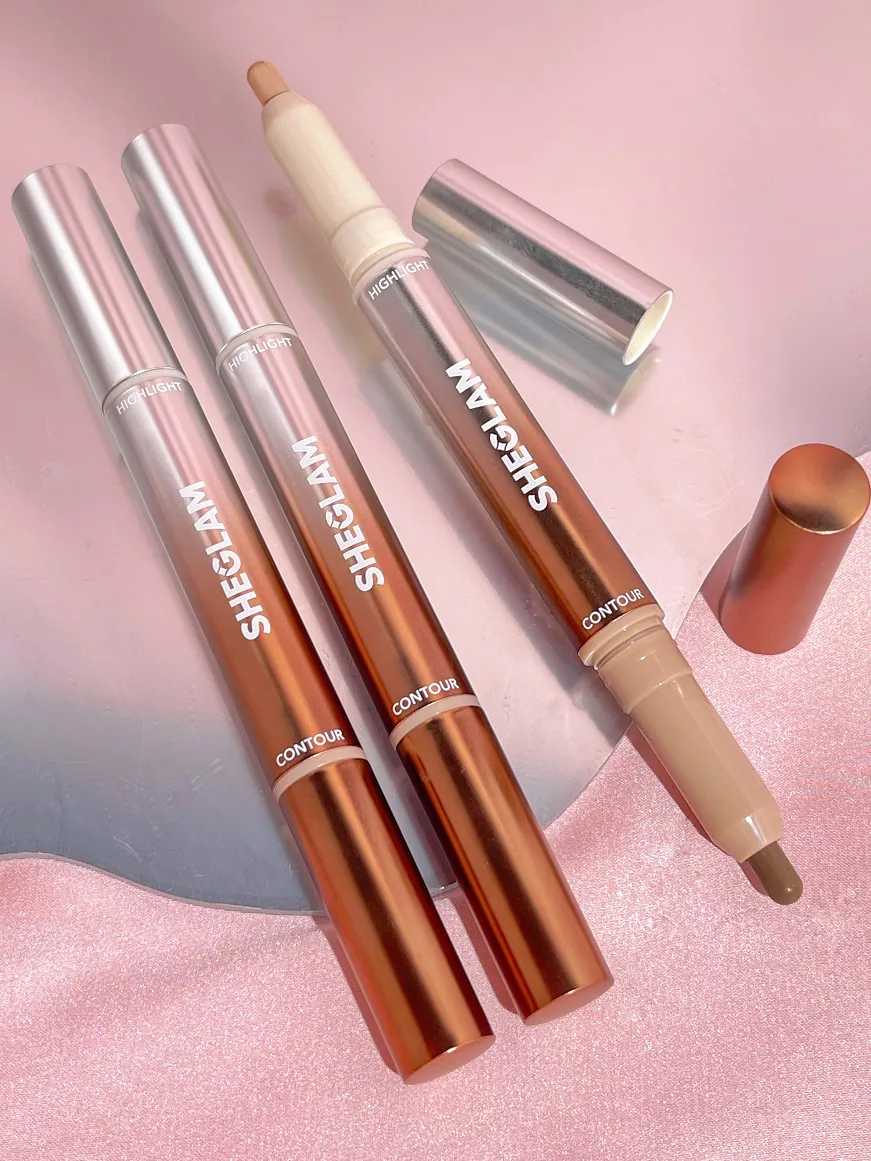 SHEGLAM 2 In 1 Fine Line Nose Contour & Highlighter Pen Non-Greasy 4 Colors Face Bronzer Pen Makeup