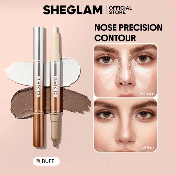 SHEGLAM 2 In 1 Fine Line Nose Contour & Highlighter Pen Non-Greasy 4 Colors Face Bronzer Pen Makeup