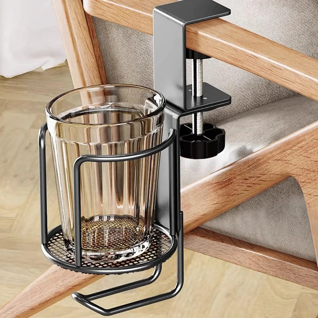 1-in-1 Desktop Cup Holder with Headphone Hanger - 360° Rotating Clip for Office & Gaming Desks