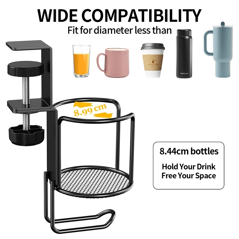 1-in-1 Desktop Cup Holder with Headphone Hanger - 360° Rotating Clip for Office & Gaming Desks