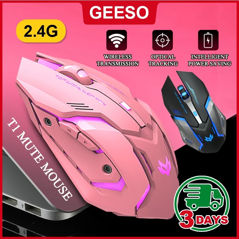 GEESO T1 Wireless Mouse 2.4G Computer Mouse Laptop USB Rechargeable Mute Backlit Mouse Cute Gaming Mouse Wireless