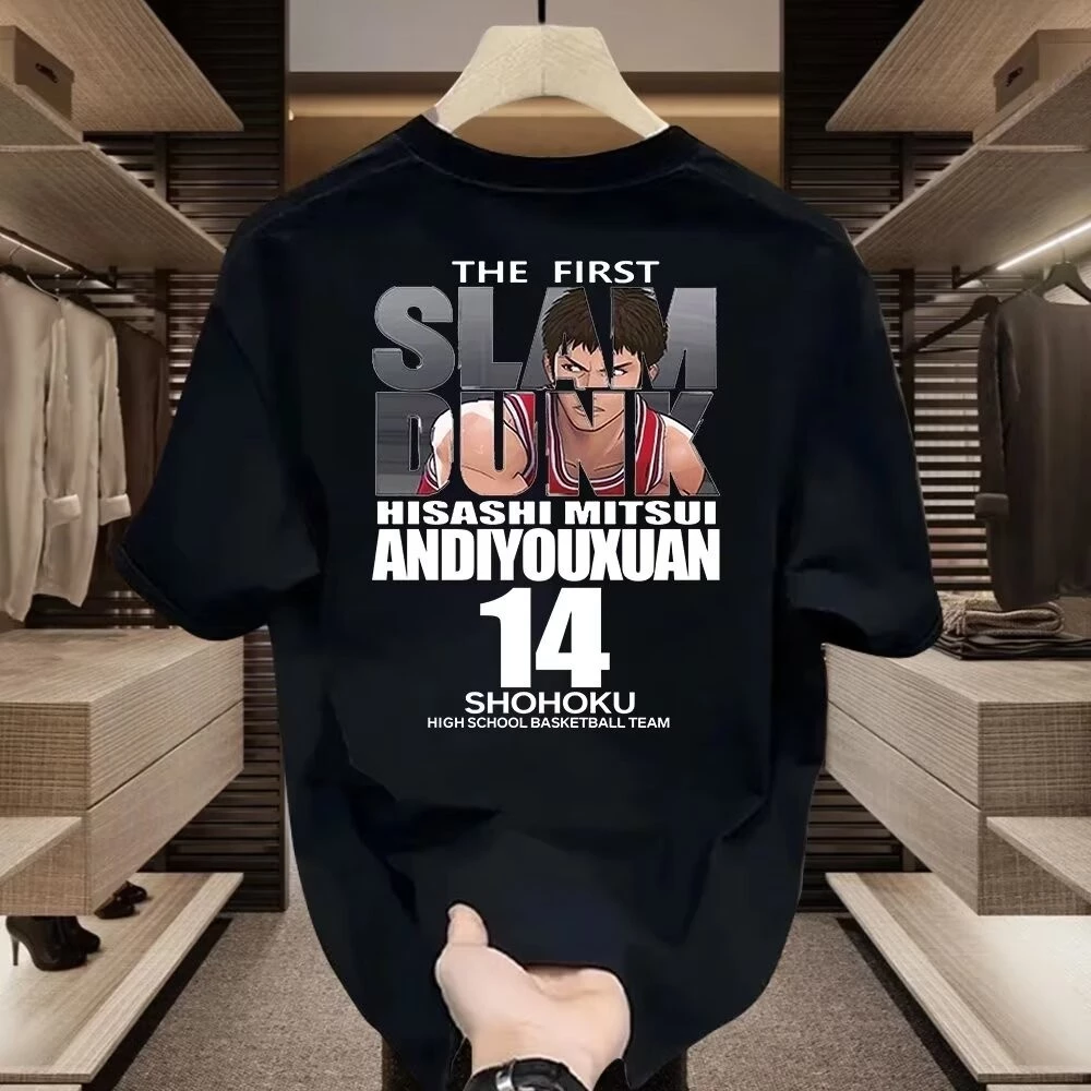 T-shirt Lelaki Kapas Lembut Lebar, Motif Kartun Hisashi Mitsui Slam Dunk Gaya Anime