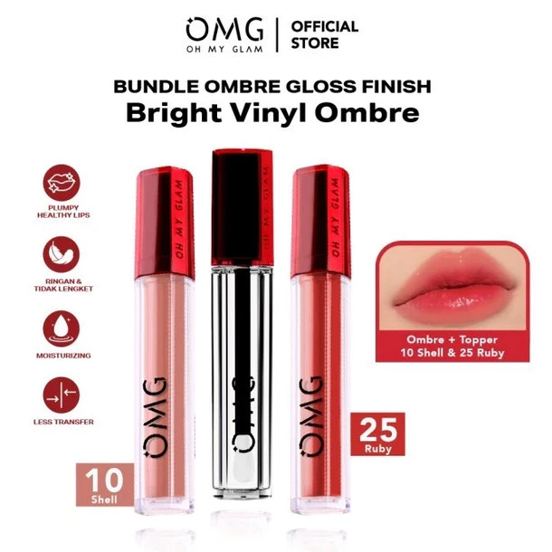 OMG Oh My Glam Package GLOSS FinishOMBRE 3PCS | Long-Lasting Matte Mattelast Lip Cream & Gloss Lip Finish