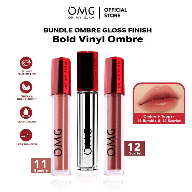 OMG Oh My Glam Package GLOSS FinishOMBRE 3PCS | Long-Lasting Matte Mattelast Lip Cream & Gloss Lip Finish