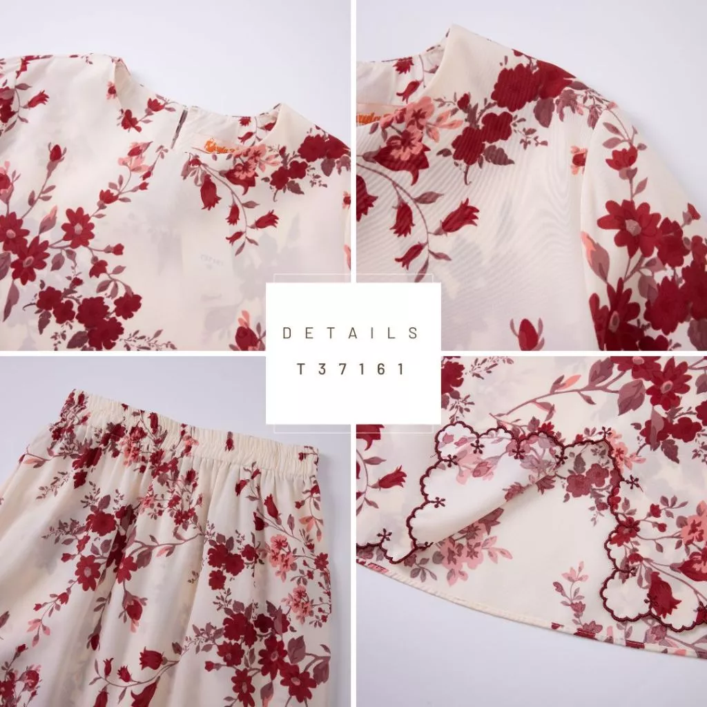 [Nayla.z]Dewasa Saiz36-52(S-6XL)Set Baju Kurung(T37161)Sedondon CorakBunga Bersulam MiniModenSlimFit