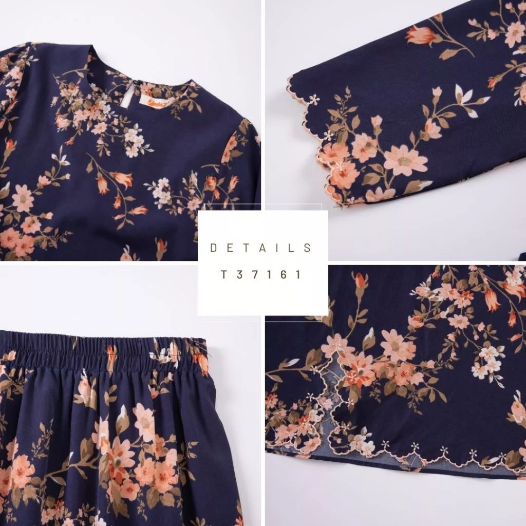 [Nayla.z]Dewasa Saiz36-52(S-6XL)Set Baju Kurung(T37161)Sedondon CorakBunga Bersulam MiniModenSlimFit