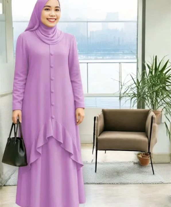 CEY Dress JUBAH VIRAL Ironless Bungkus Plus Size Soft Fabric dengan Frill Button dan READY STOCK