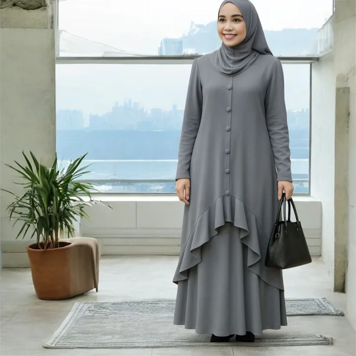 CEY Dress JUBAH VIRAL Ironless Bungkus Plus Size Soft Fabric dengan Frill Button dan READY STOCK