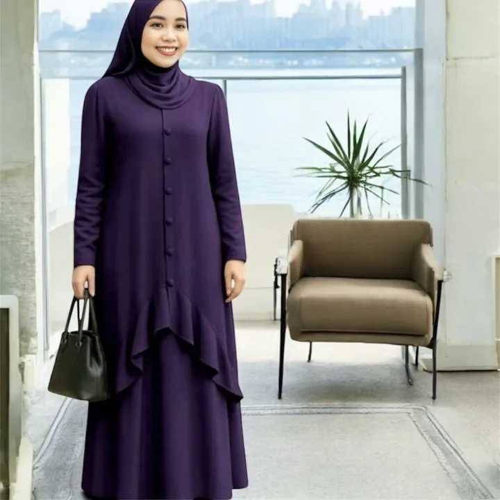 CEY Dress JUBAH VIRAL Ironless Bungkus Plus Size Soft Fabric dengan Frill Button dan READY STOCK