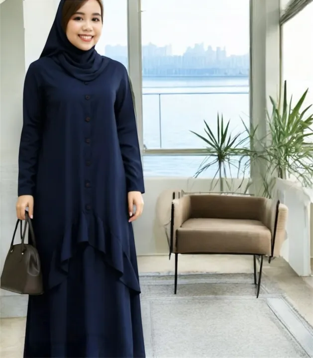 CEY Dress JUBAH VIRAL Ironless Bungkus Plus Size Soft Fabric dengan Frill Button dan READY STOCK