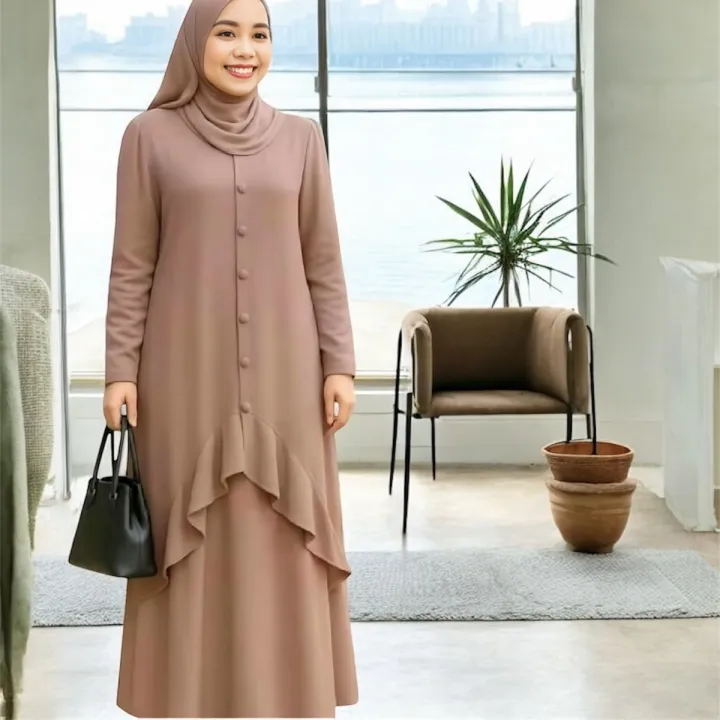 CEY Dress JUBAH VIRAL Ironless Bungkus Plus Size Soft Fabric dengan Frill Button dan READY STOCK
