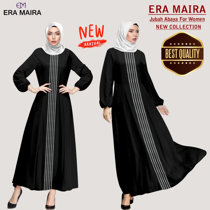 Jubah Muslimah | Jubah Plain Crepe | Jubah Urwa Plain | Long | Jubah Flary Como Crepe Ironless Putih Sulam Lines – ERA URWA