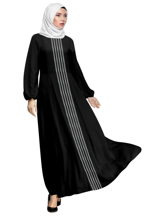 Jubah Muslimah | Jubah Plain Crepe | Jubah Urwa Plain | Long | Jubah Flary Como Crepe Ironless Putih Sulam Lines – ERA URWA