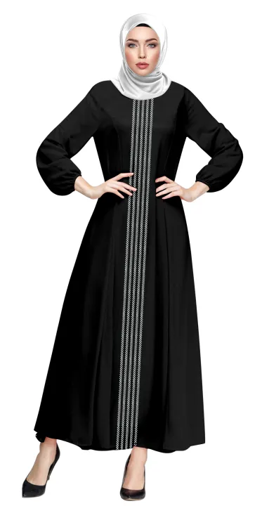 Jubah Muslimah | Jubah Plain Crepe | Jubah Urwa Plain | Long | Jubah Flary Como Crepe Ironless Putih Sulam Lines – ERA URWA