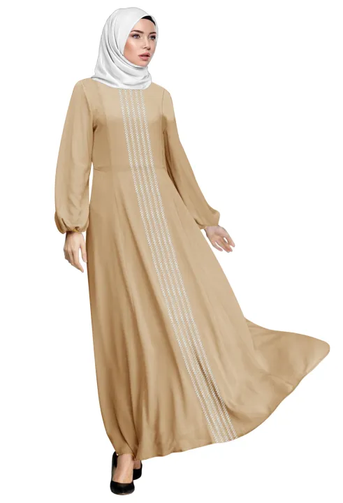Jubah Muslimah | Jubah Plain Crepe | Jubah Urwa Plain | Long | Jubah Flary Como Crepe Ironless Putih Sulam Lines – ERA URWA