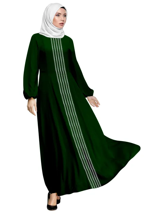 Jubah Muslimah | Jubah Plain Crepe | Jubah Urwa Plain | Long | Jubah Flary Como Crepe Ironless Putih Sulam Lines – ERA URWA