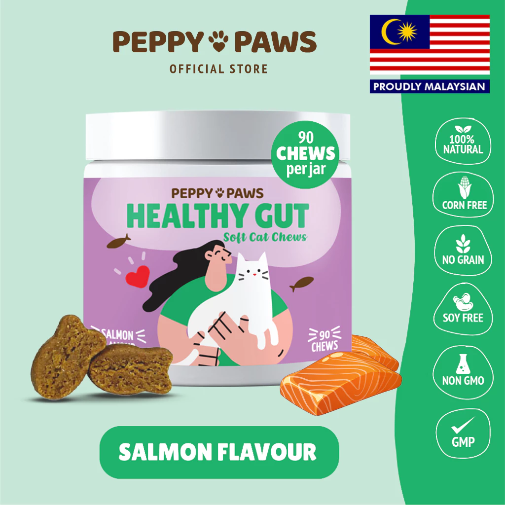 Peppy Paws Healthy Gut Cat 90 Soft Chews - Probiotics | Papaya | Yogurt | Flax | Maqui | All Natural