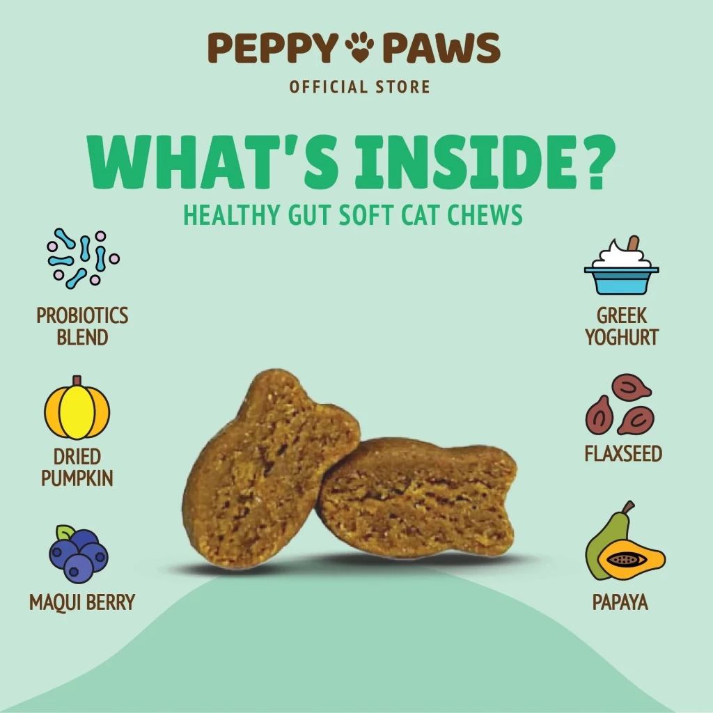 Peppy Paws Healthy Gut Cat 90 Soft Chews - Probiotics | Papaya | Yogurt | Flax | Maqui | All Natural