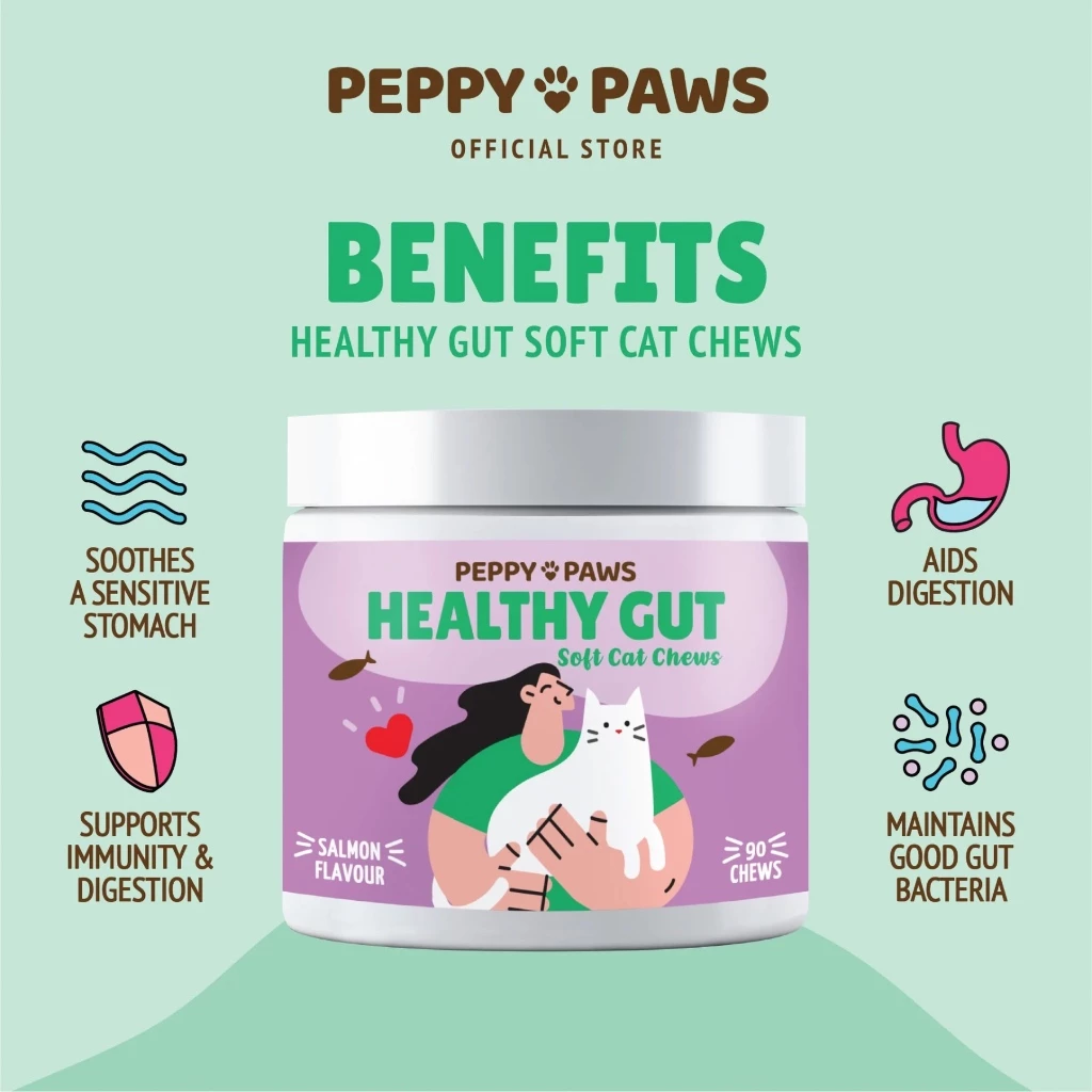 Peppy Paws Healthy Gut Cat 90 Soft Chews - Probiotics | Papaya | Yogurt | Flax | Maqui | All Natural