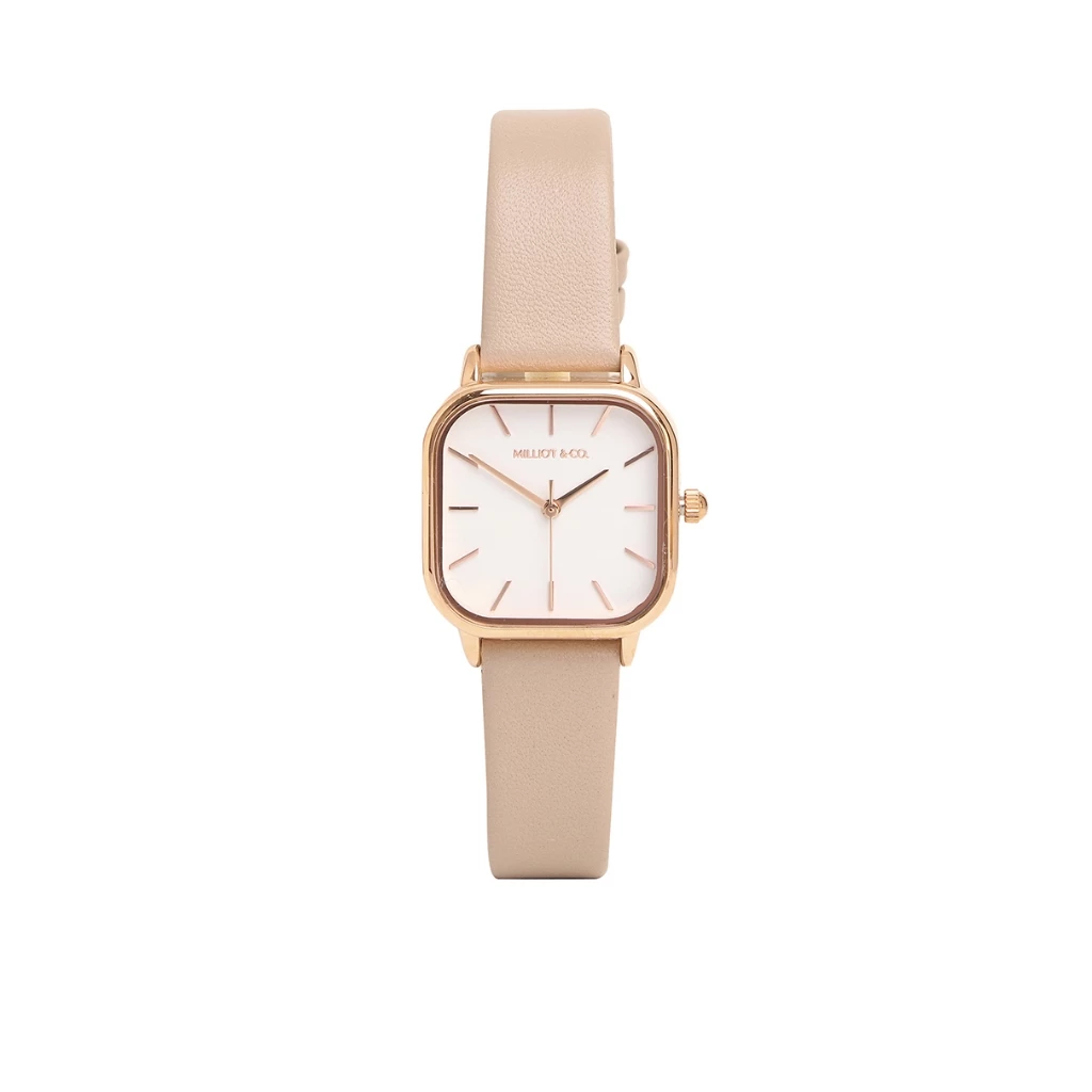 Milliot & Co Ainsley Rose Gold Leather Strap Watch