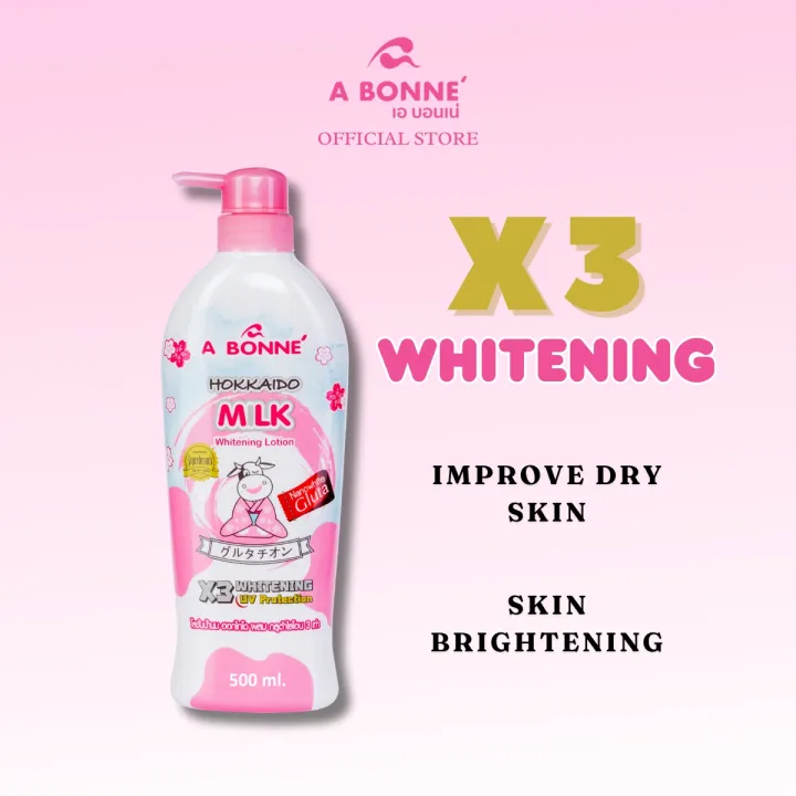 A Bonne Hokkaido Milk Whitening Lotion Nanowhite Glutathione Soften & Brighten Skin (500ml)