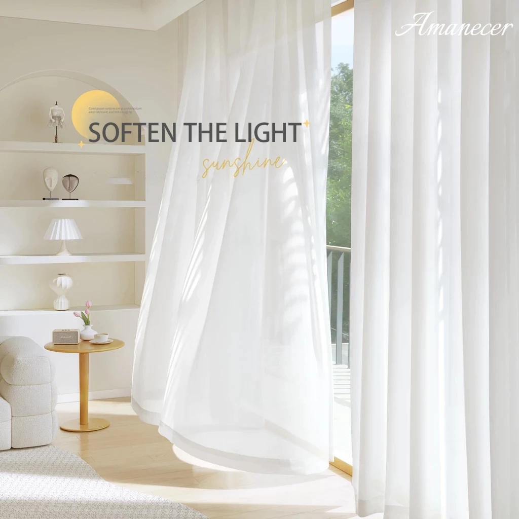 Aesthetic Design White Sheer Curtain for Window Living Room Luxury Elegant With Ring 5/7ft Kurtain
