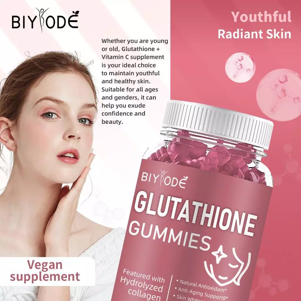 24h-BIYODE Glutathione Collagen Gummies Whitening Glow Anti-Aging Gummies Vitamin Beauty Gummies 60p