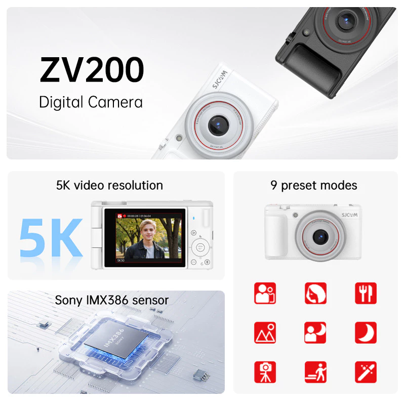 SJCAM ZV200 5K HD digital camera student camera flip screen travel vlog camera