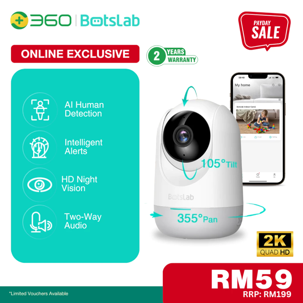 Botslab Indoor Cam 2 C211 2K Wi-Fi Smart Pan Tilt Camera