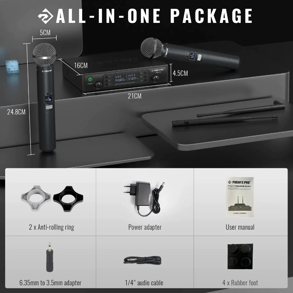 Phenyx Pro PTU-71A Wireless Microphone System Dual Wireless Mics Auto Scan for Singing Church Stage