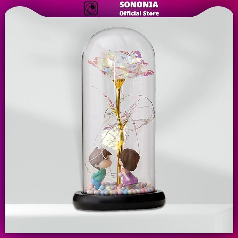 Artificial Flower Rose with LED Light In Glass Dome Gifts for Mothers Day,Wedding,Anniversary,Valentine’s Day,Home Decor