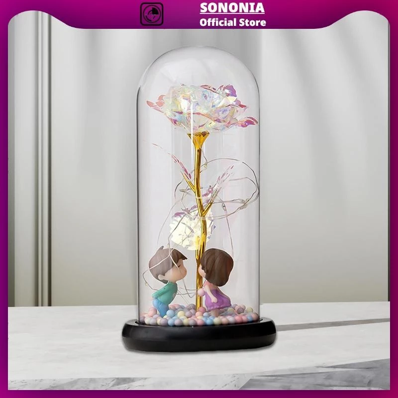 Artificial Flower Rose with LED Light In Glass Dome Gifts for Mothers Day,Wedding,Anniversary,Valentine’s Day,Home Decor