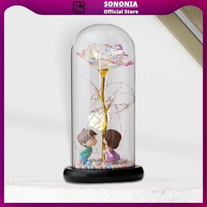 Artificial Flower Rose with LED Light In Glass Dome Gifts for Mothers Day,Wedding,Anniversary,Valentine’s Day,Home Decor