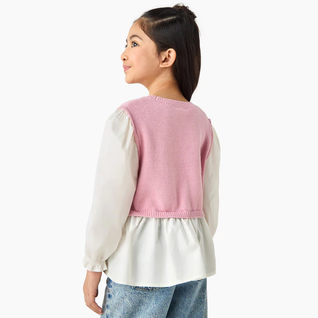 Babyshop Juniors Girls Peplum Top With Bow Accent - Cotton Blend - Long Sleeves - Round Neck