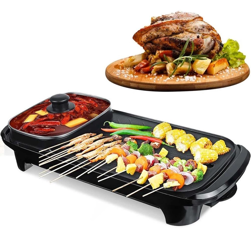 Swiss Thomas 2-in-1 Electric BBQ Grill & Hot Pot | Steamboat + Grill Combo Pan | Viral Korean BBQ Cooker