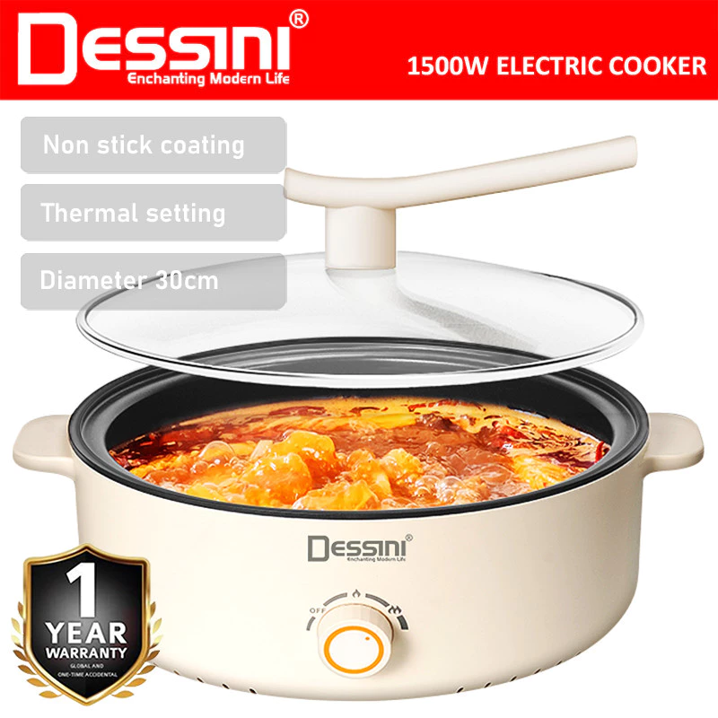 DESSINI ITALY Electric Cooker Steamboat Hot Pot Non Stick Frying Wok Pan Rice Cooker with Steamer Periuk Masak Elektrik