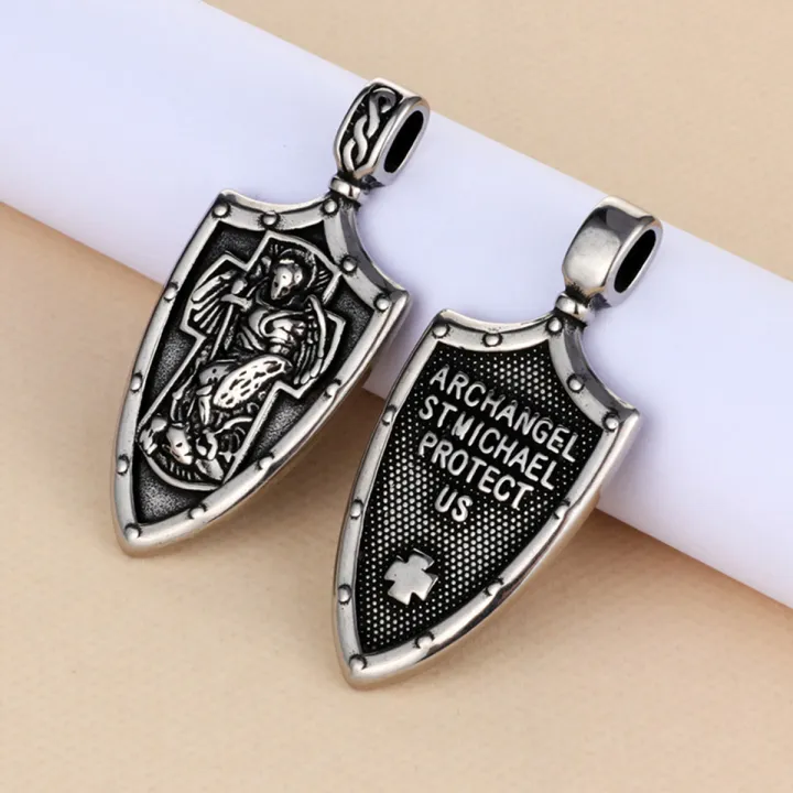 The Archangel Protect Us Medal Stainless Steel Saint Michael Shield Crusader Sword Pendant Amulet Jewelry Accessories