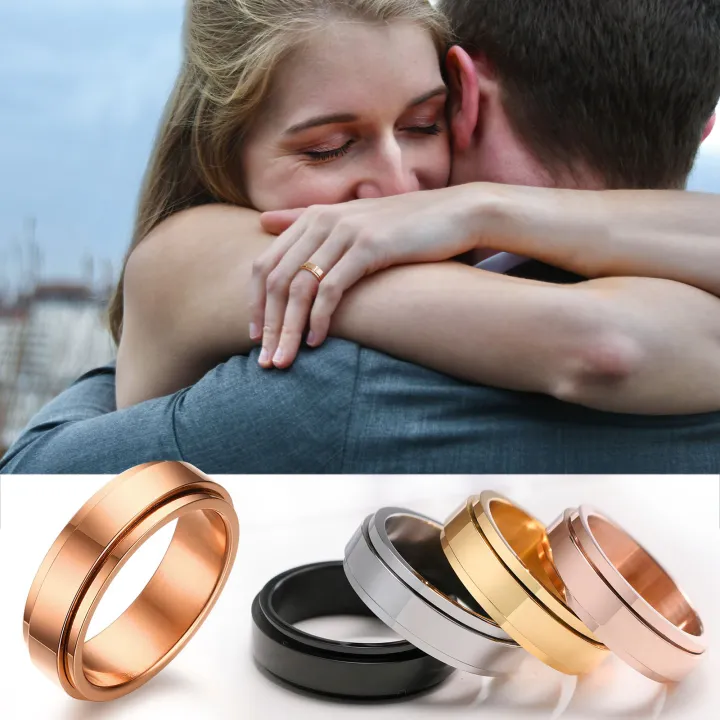 Vnox 6MM Personalized ID Name Date Initials Women Men Wedding Ring,Stainless Steel Customized Spinning Spinner Band Jewelry Gift