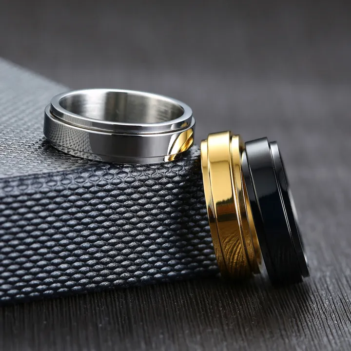 Vnox 6MM Personalized ID Name Date Initials Women Men Wedding Ring,Stainless Steel Customized Spinning Spinner Band Jewelry Gift