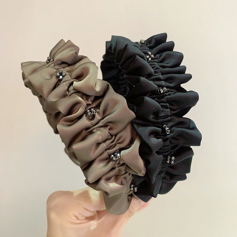 High Skull Top Pleated Headband Female Retro High-End Outing Pressure Hair Wash Face Headband Fashionable All-Match