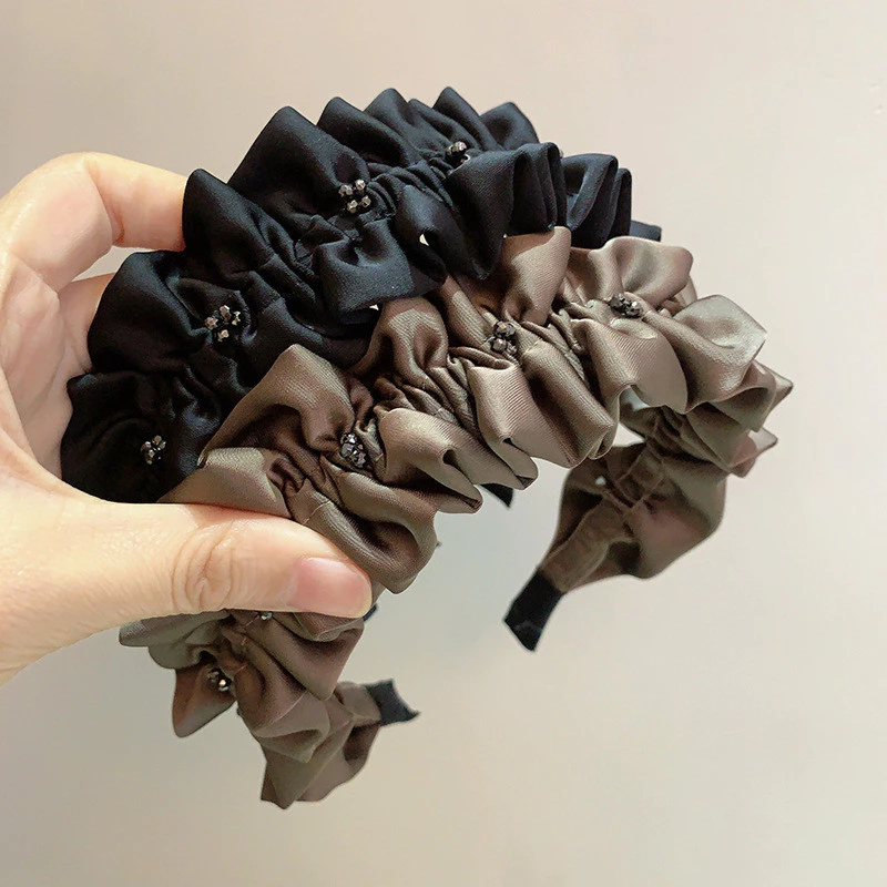 High Skull Top Pleated Headband Female Retro High-End Outing Pressure Hair Wash Face Headband Fashionable All-Match