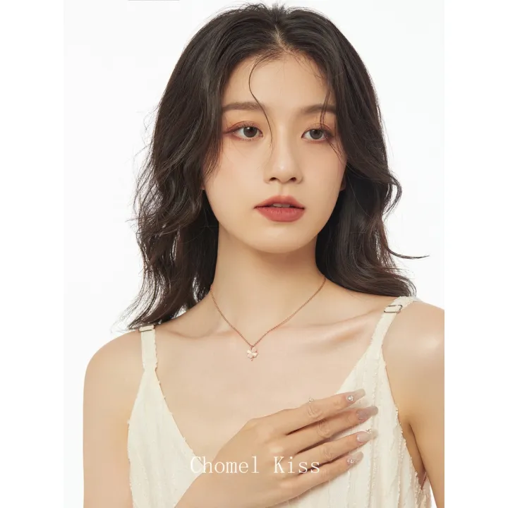CHOMEL Singapore Clover necklace 18K for women no rusting rantai leher perempuan chain cute diamond pendant 项链女韩版ins