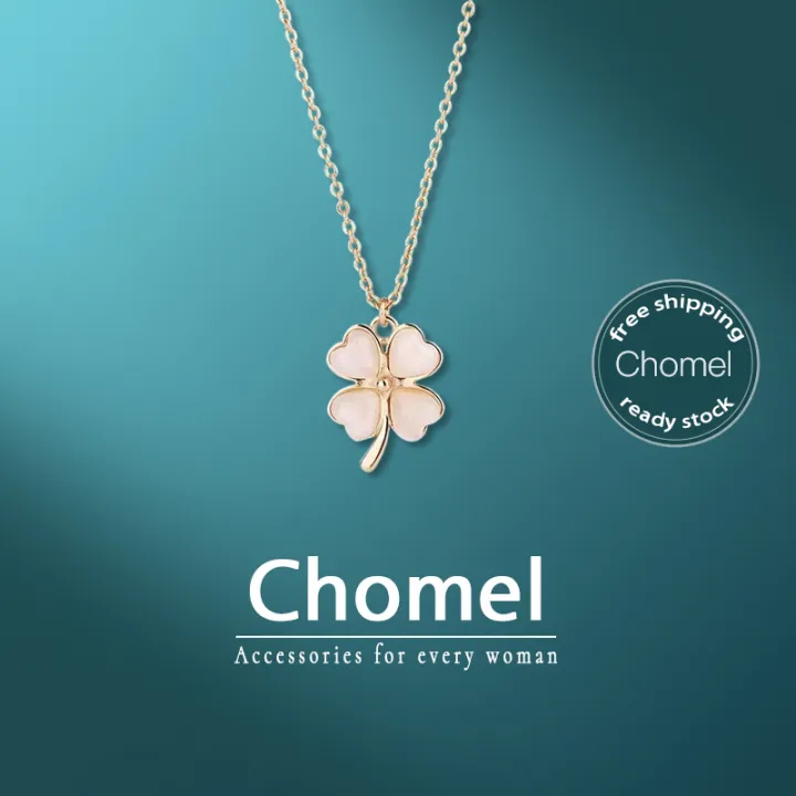 CHOMEL Singapore Clover necklace 18K for women no rusting rantai leher perempuan chain cute diamond pendant 项链女韩版ins