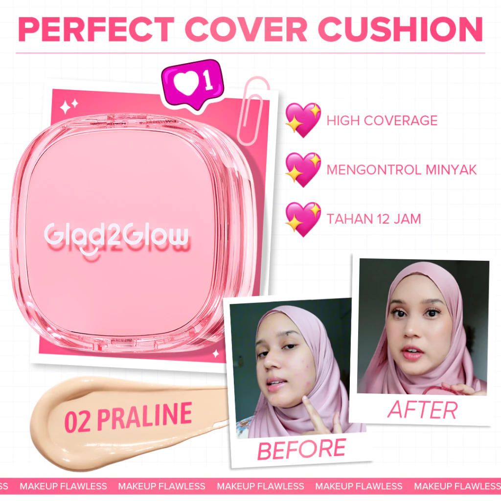 【SALE! 】Glad2Glow Perfect Cover Cushion Foundation+Refill Concealer Full Coverage Oil Control Makeup Long-Lasting