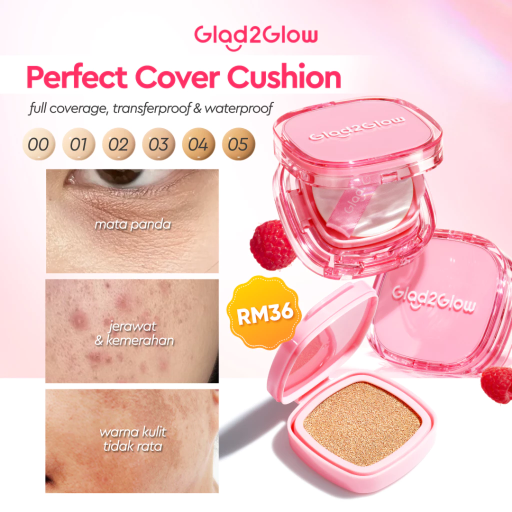 【SALE! 】Glad2Glow Perfect Cover Cushion Foundation+Refill Concealer Full Coverage Oil Control Makeup Long-Lasting