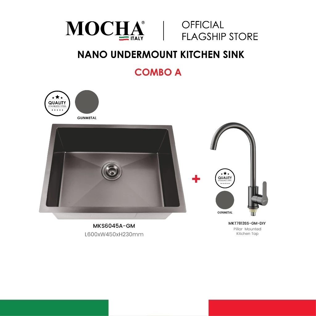 Stainless Steel 304 Material Nano Kitchen Sink With Pull Out Tap (60cm) MKS6045A-GM